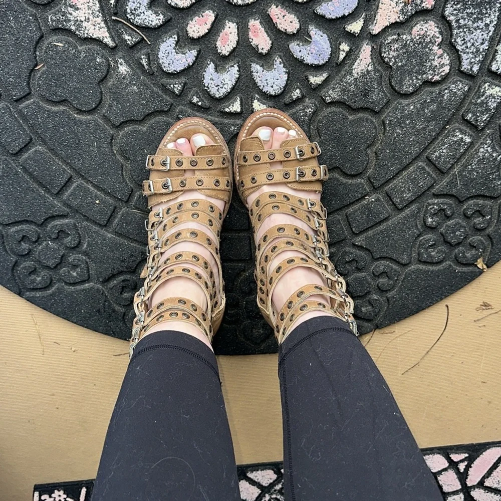 Freebird by Steven Tan Studded Multi-Strap Block Heel Sandals